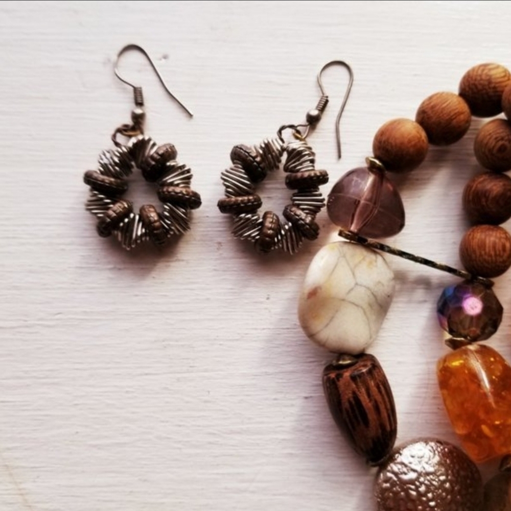 Handmade Silver-Tone Floral Hoop Drop Earrings